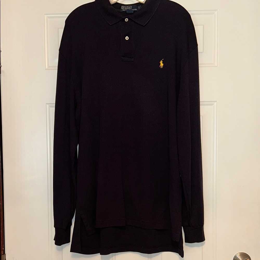 Polo Ralph Lauren Men's LS Cotton Polo Shirt LG Navy Solid Classic Fit Preppy